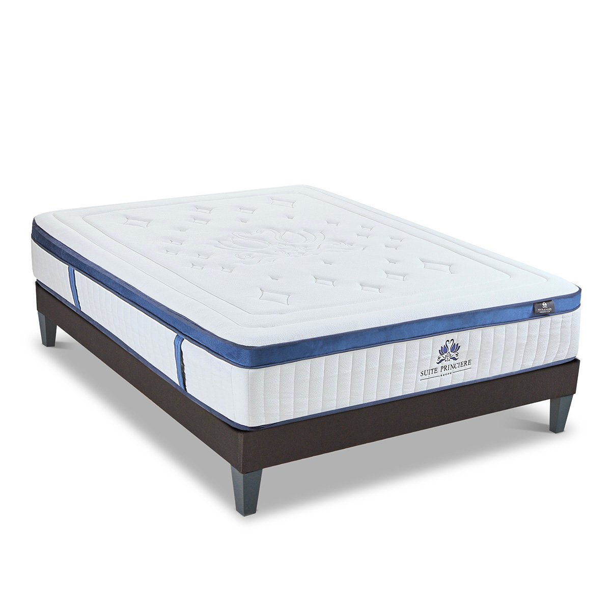 Ensemble Suite Princière 90x190 cm Matelas Micro-ressorts + Sommier Bois couleur unique, BELLECOUR