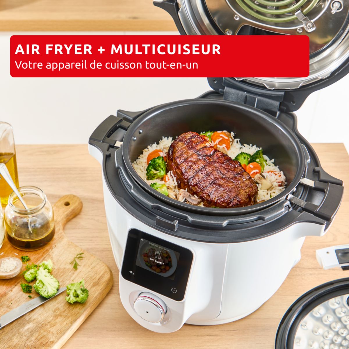 Cookeo Multicuiseur Airfryer Cookeo Infinity sans pale Blanc CE9721F0 16 modes de cuisson, 6,5 L couleur unique, MOULINEX