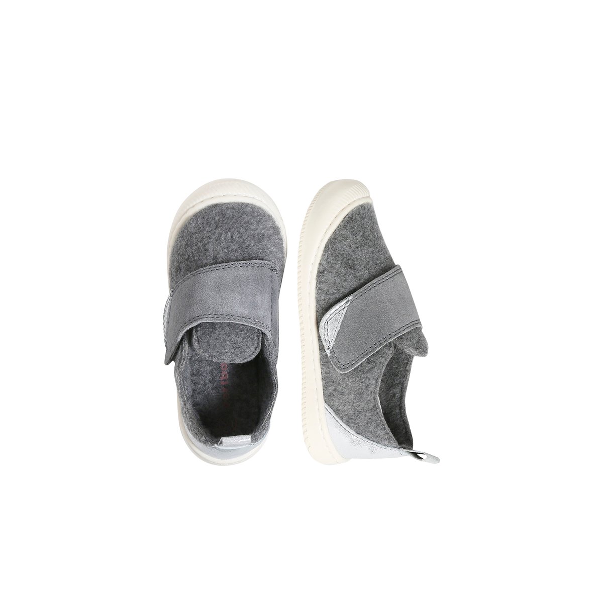 Chaussons scratchés bébé en feutre gris chiné, VERTBAUDET