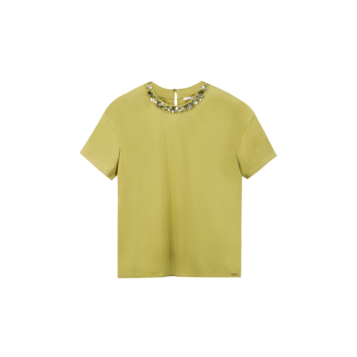 Tee-shirt manches courtes col bijou olive d'été, IKKS