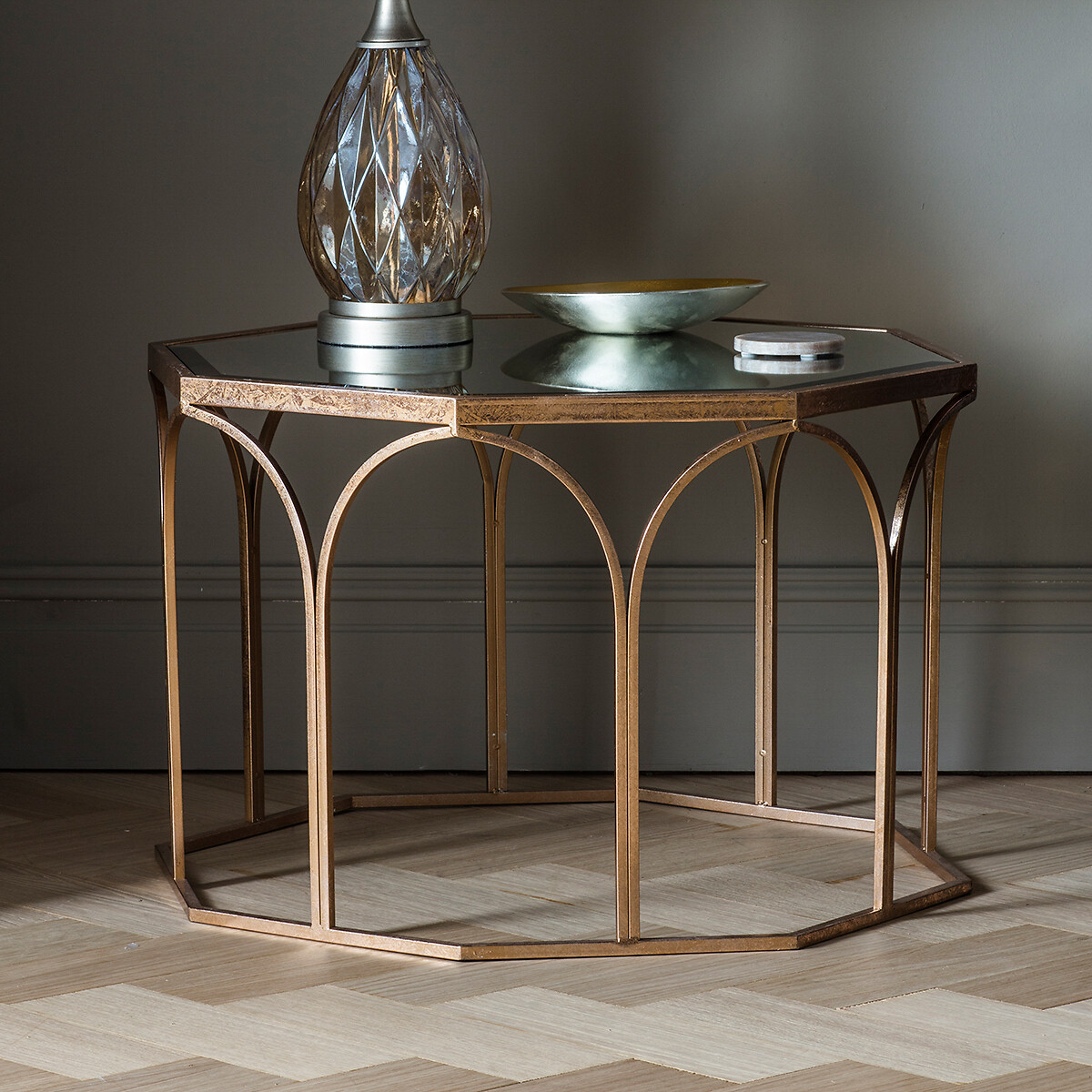 Munger Octagonal Smoked Glass Coffee Table gold-coloured, SO'HOME