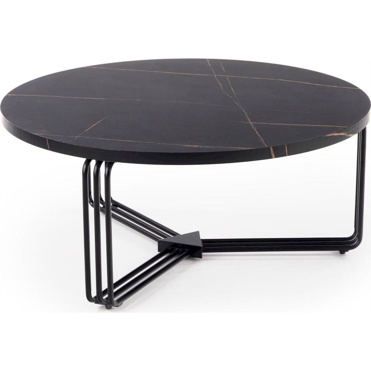 Table basse ronde en métal collection DENSURE noir effet marbre, RECOLLECTION
