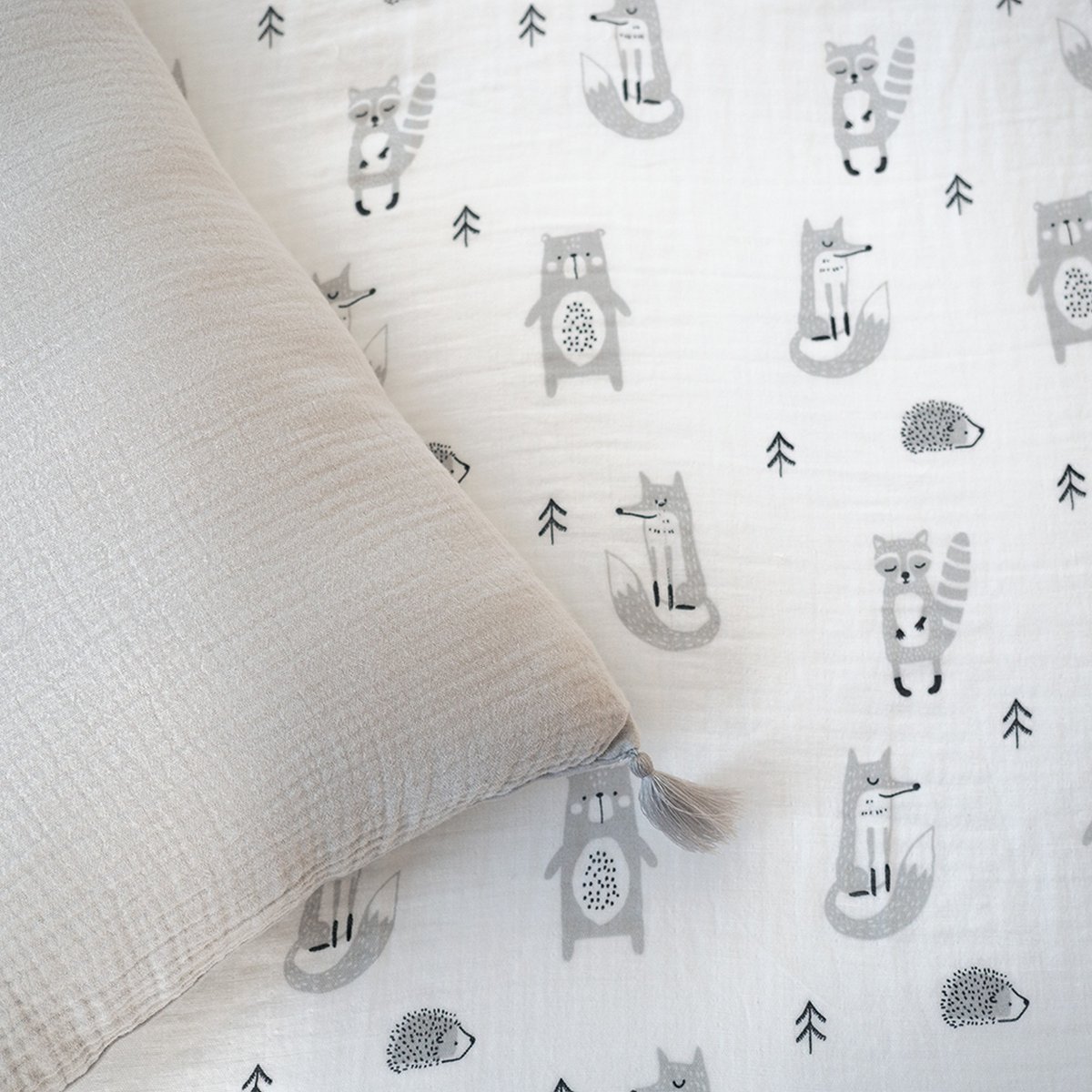 Parure de lit - Housse de couette enfant + taie en gaze de coton blanc, EDEN