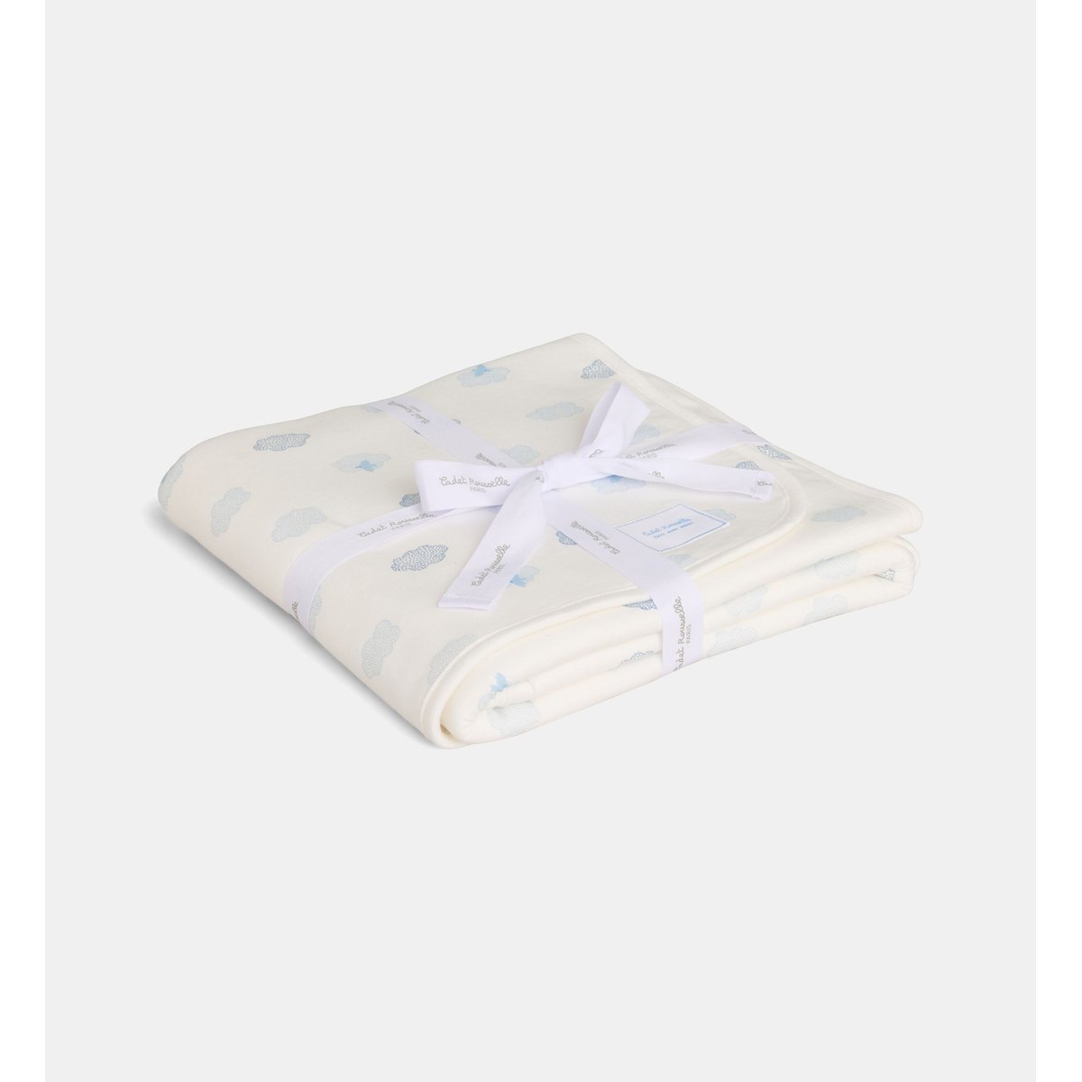 Couverture polaire lablanky nuages coton bio écru et bleu, CADET ROUSSELLE