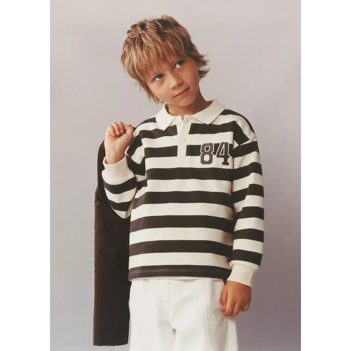 Sweat-shirt polo rayures chocolat, MANGO BABY