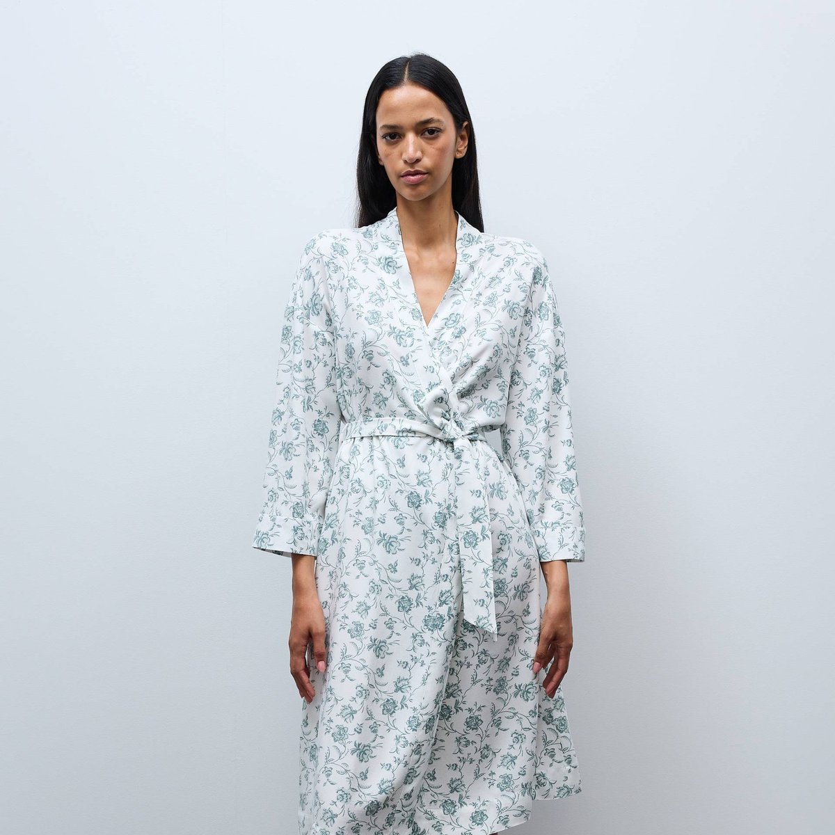 Kimono long imprimé en viscose ecru, MONOPRIX