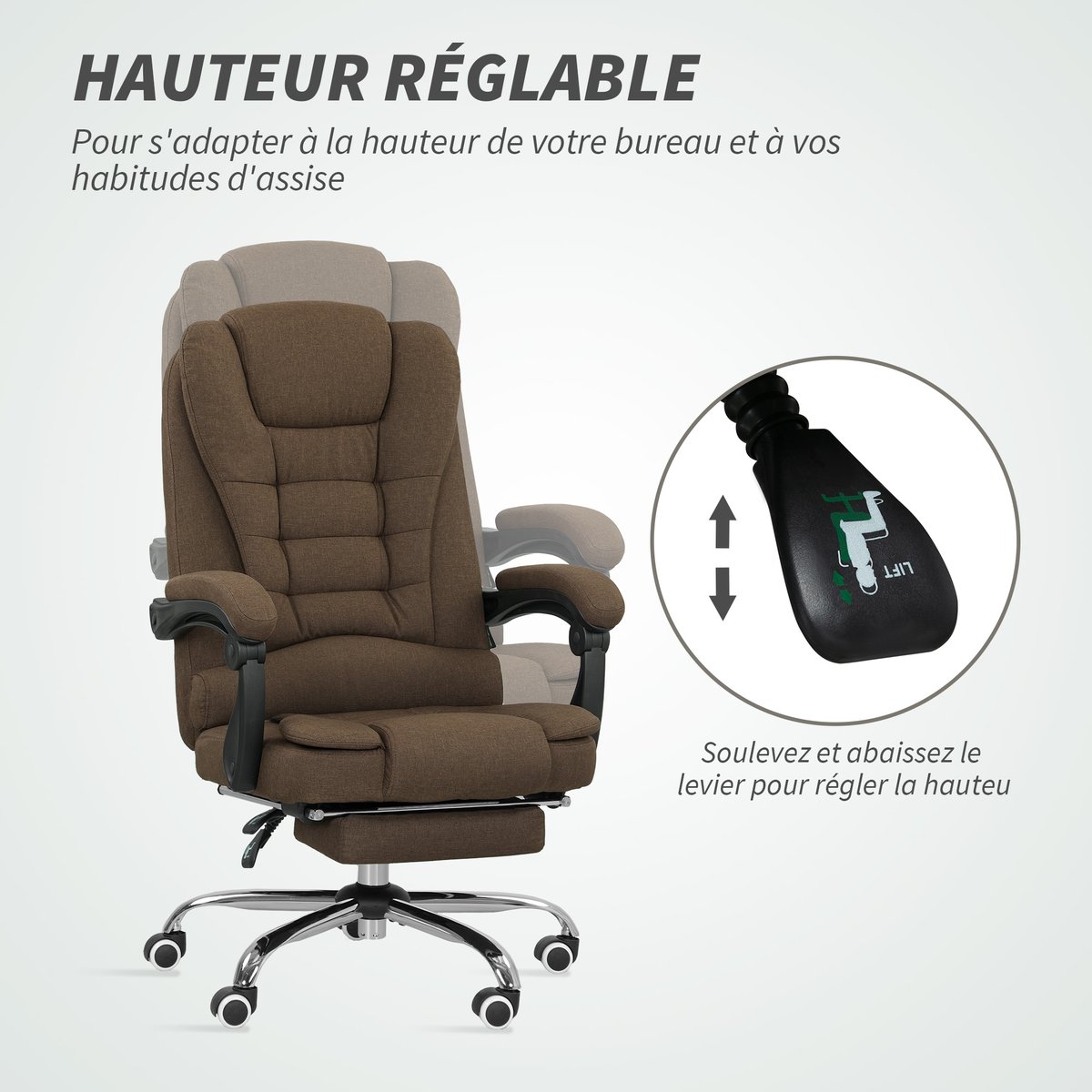 Chaise de bureau Polyester Marron marron, HOMCOM