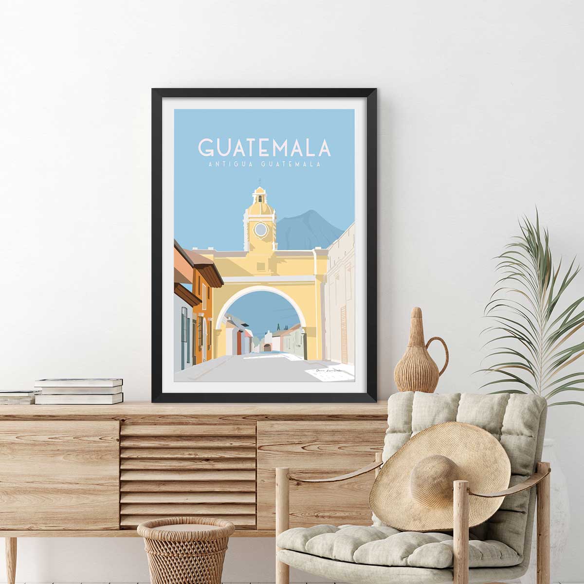 Affiche voyage Antigua Guatemala affiche + cadre en bois - noir, HEXOA