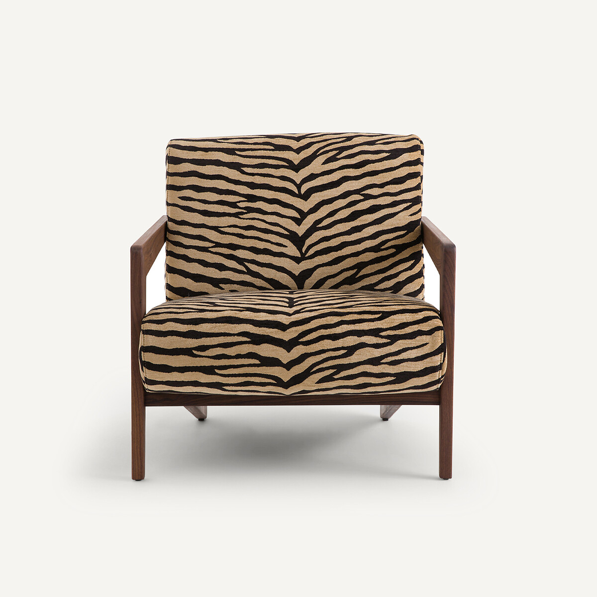 Fauteuil noyer massif tissu jacquard, Izag imprimé animal, AM.PM
