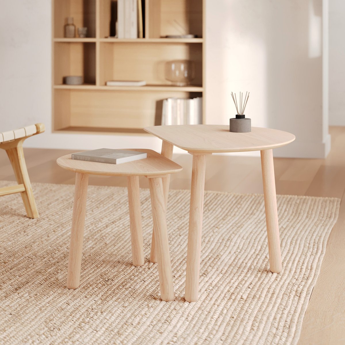 Tables gigognes en bois de frêne - MONTAINE marron clair, MAISON PAVANE