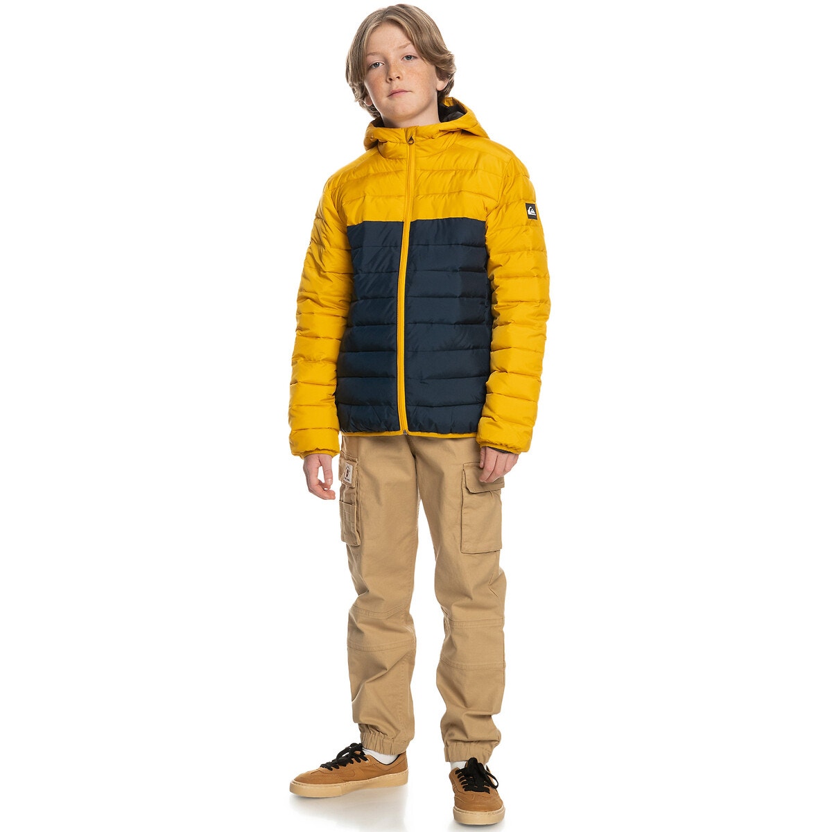 Doudoune à capuche matelassée jaune + bleu marine, QUIKSILVER