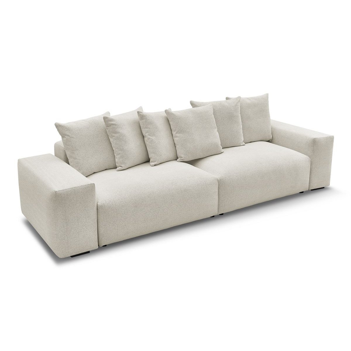 Canapé droit fixe 4 places en tissu chiné, VOLTAIRE blanc, BOBOCHIC