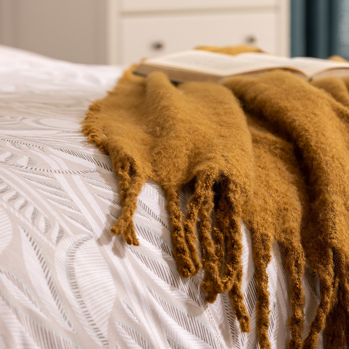 Parure de lit imprimée réversible NALH beige lin, ATMOSPHERA