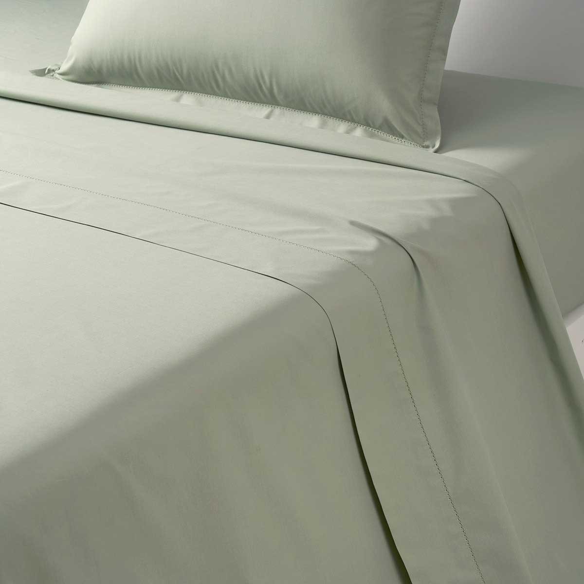 Drap plat en percale de coton ecru, ALCOVE kaki, DESFORGES