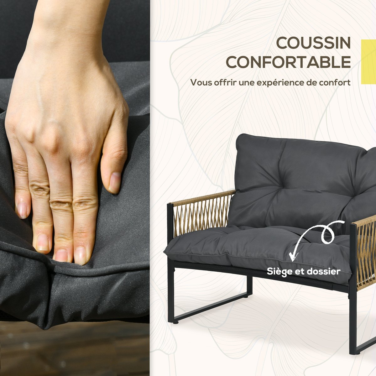 Ensemble de canapés en rotin Résine tressée gris, OUTSUNNY