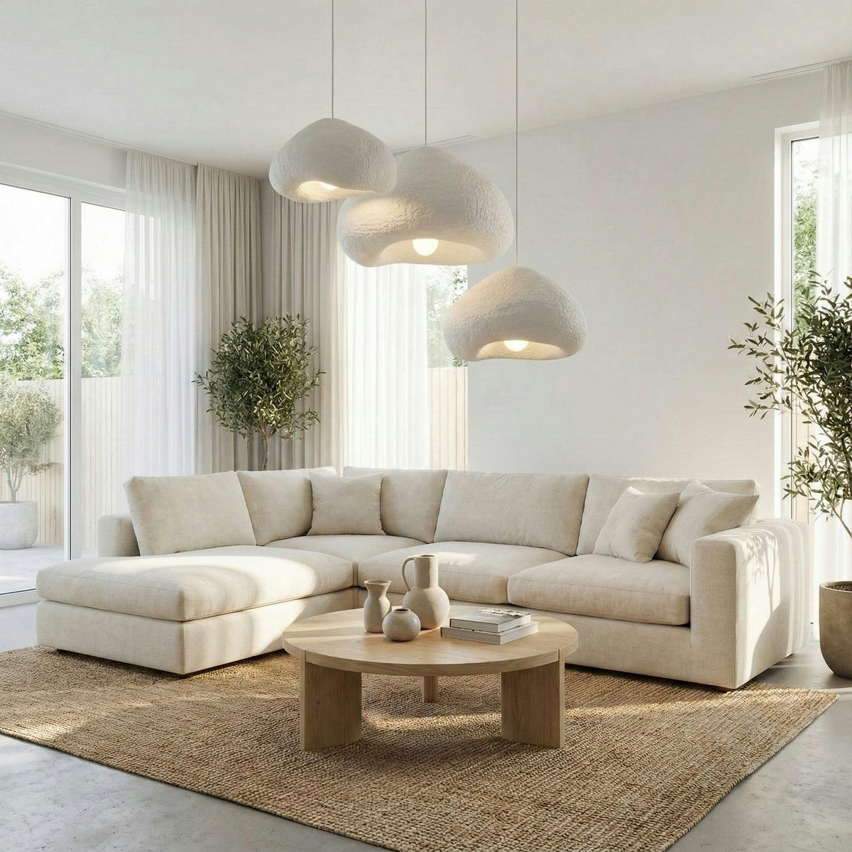Suspension blanche design 3 abat-jour 82 cm NOXIS blanc, PIER IMPORT
