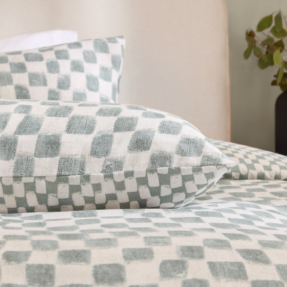 Nyhavn Checkerboard Reversible Duvet Cover and Pillowcase Set aqua , HOEM