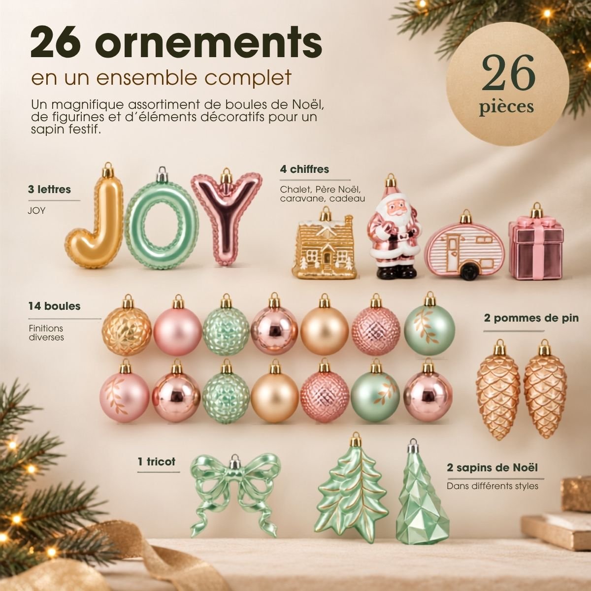 Boule de Noël rose, MICA DECORATIONS