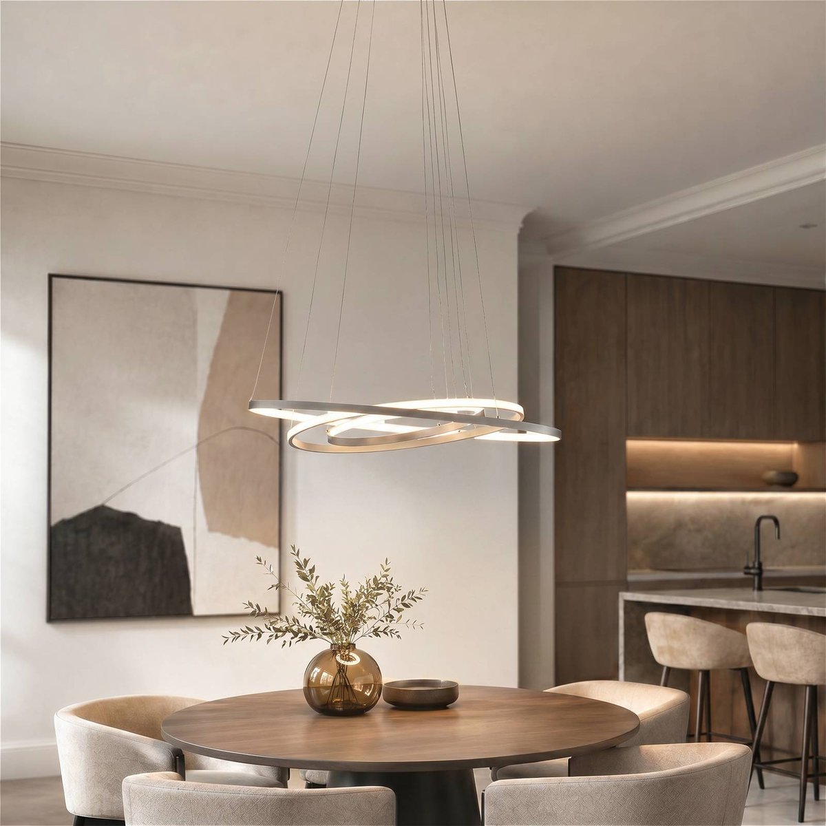Suspension en métal moderneLED, Ezana nickel, LUCANDE