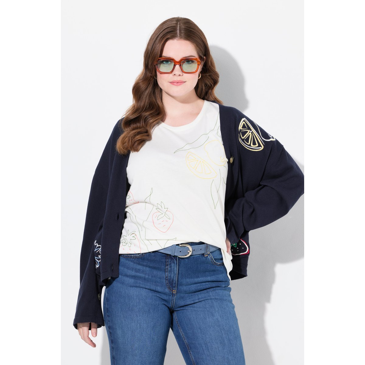T-Shirt, Broderie, Encolure Ronde blanc cassé, ULLA POPKEN