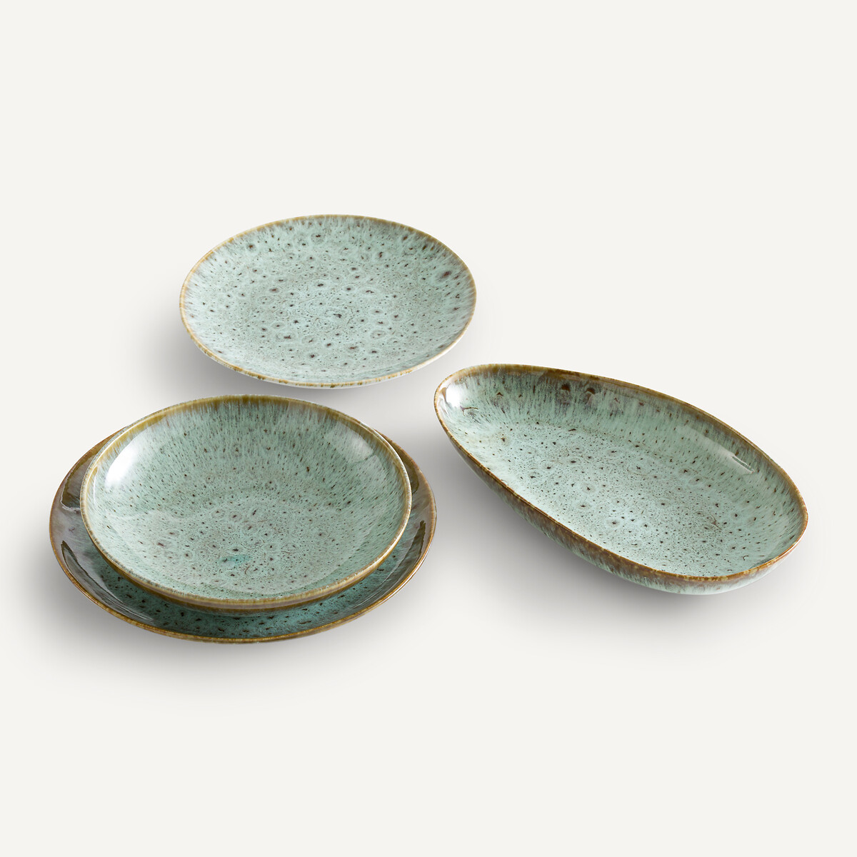 Lot de 4 assiettes à dessert grès émaillé, Fara kaki/bleu, AM.PM