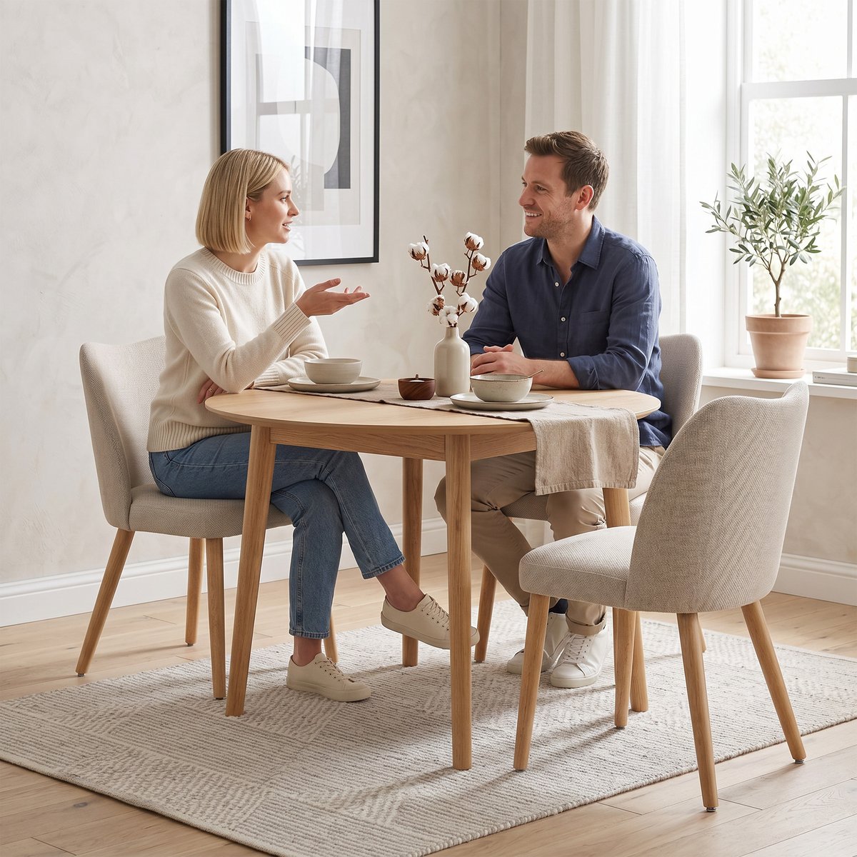 Chaise de salle à manger Lin (100 % crème, bois clair, HOMCOM