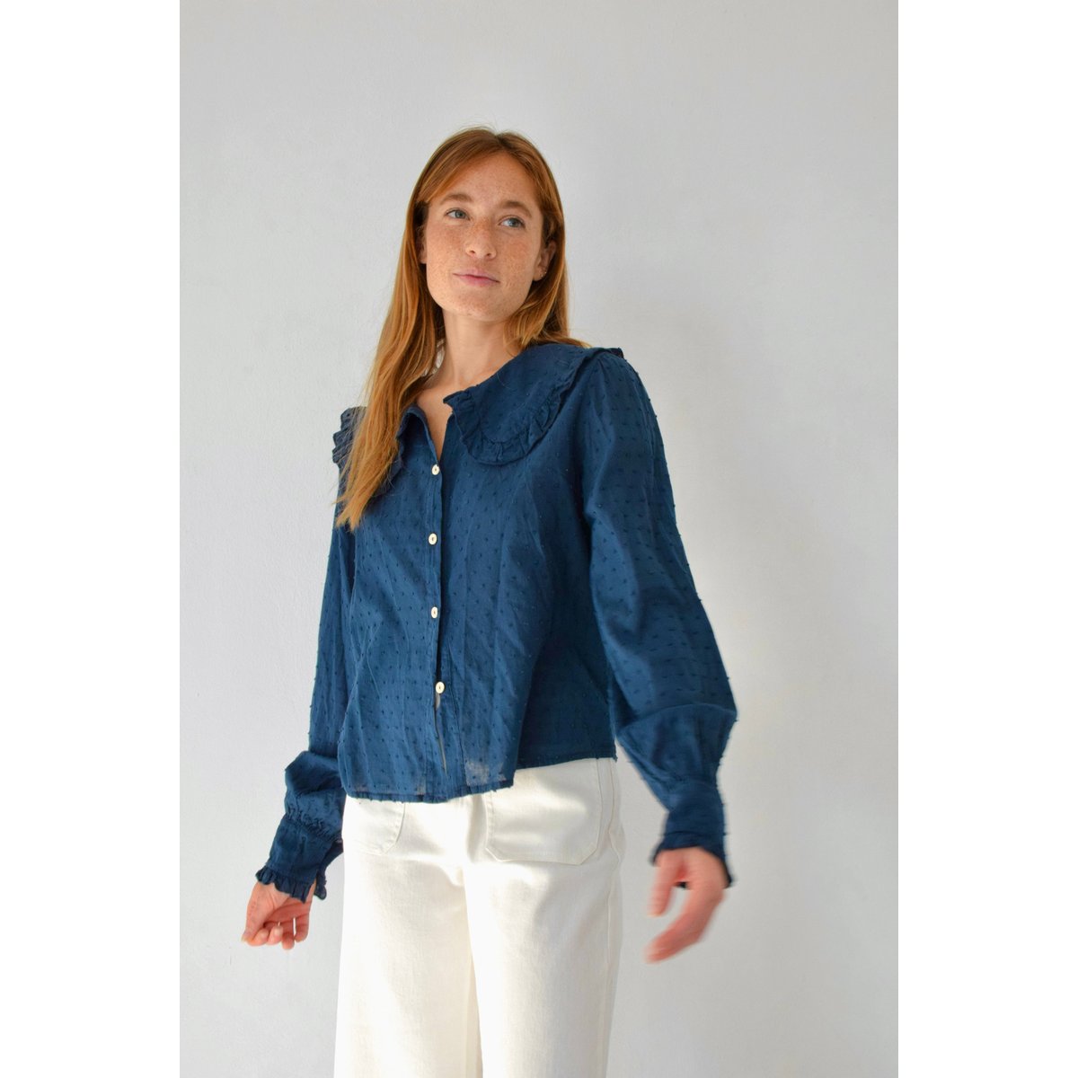 Chemise plumetis col Claudine DIANA bleu marine, MINDTRAVELER