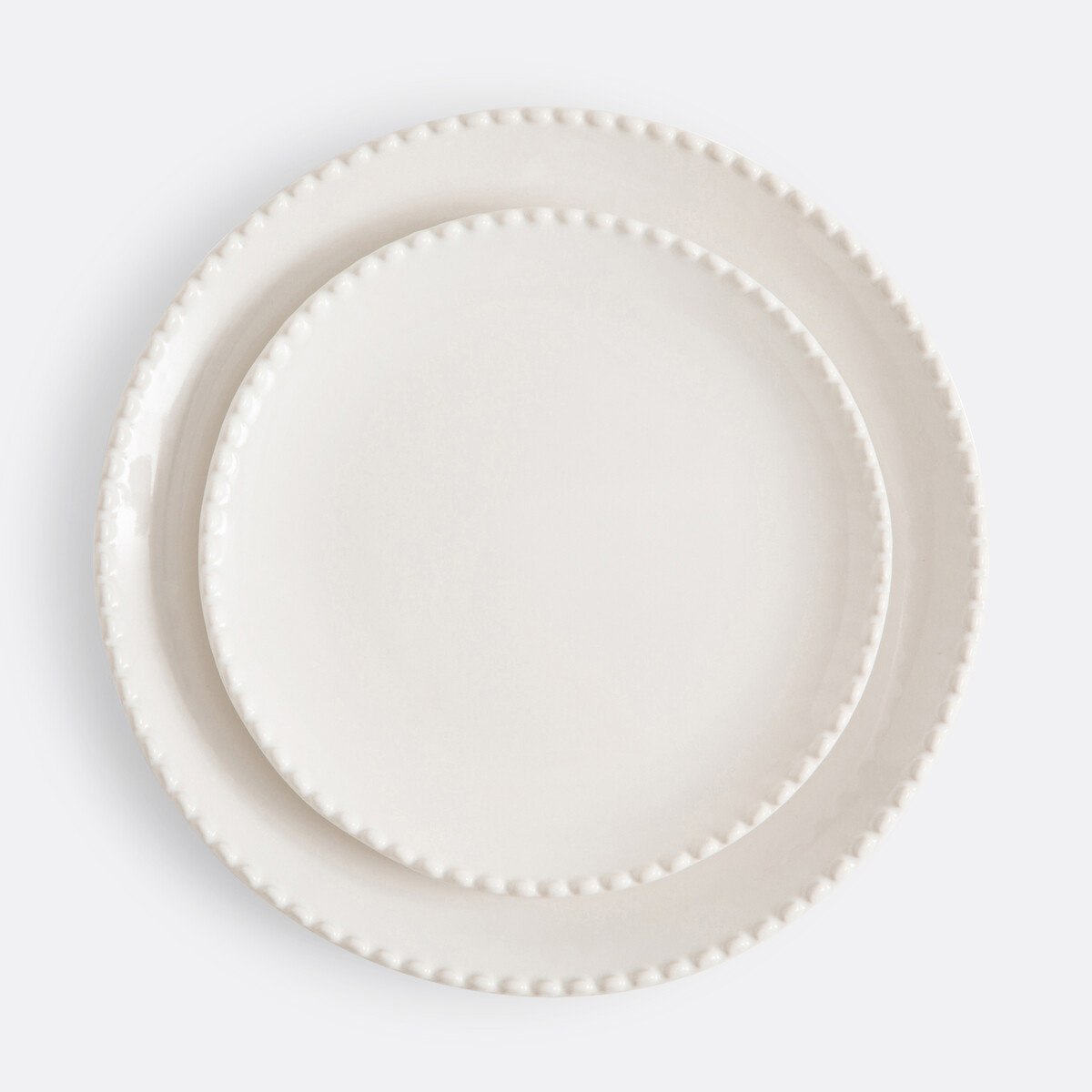 Lot 4 assiettes à dessert grès liseré perlé, Akoya ecru, LA REDOUTE INTERIEURS