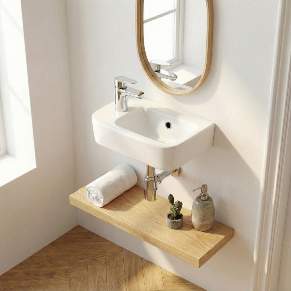 Vasque à poser ou à suspendre en céramique blanche 43x26,5cm MOKI blanc, MOB IN