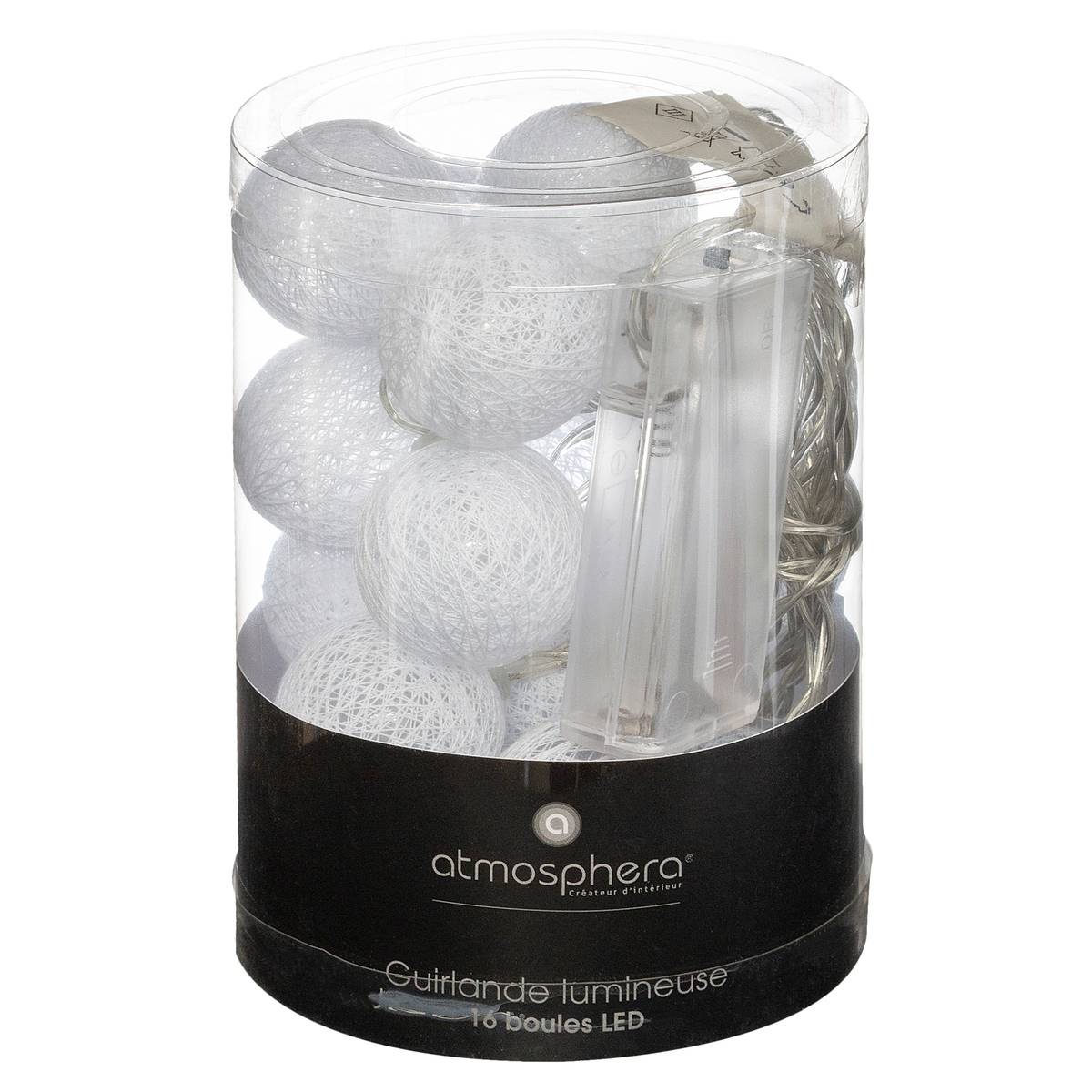 Guirlande LED 16 boules à pile TARA blanc, ATMOSPHERA