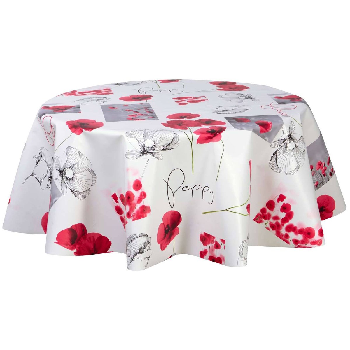 Nappe en toile cirée ronde grand format COQUELICOT rouge, TOILINUX