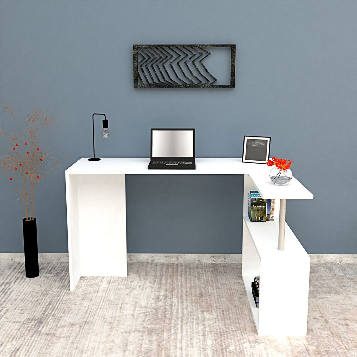 Bureau d'angle 2 étagères CAYKO blanc, TOILINUX