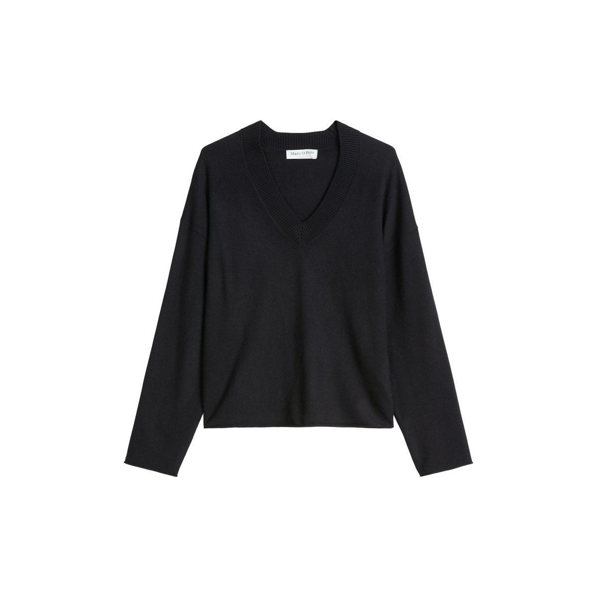 Pull à col en V ample en mélange de laine vierge douce noir, MARC O'POLO