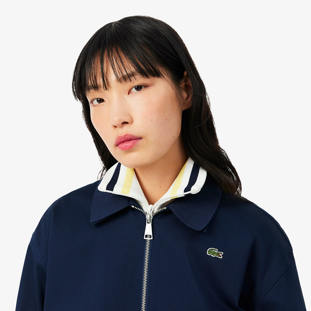Giacca corta con cerniera e collo a polo navy, LACOSTE