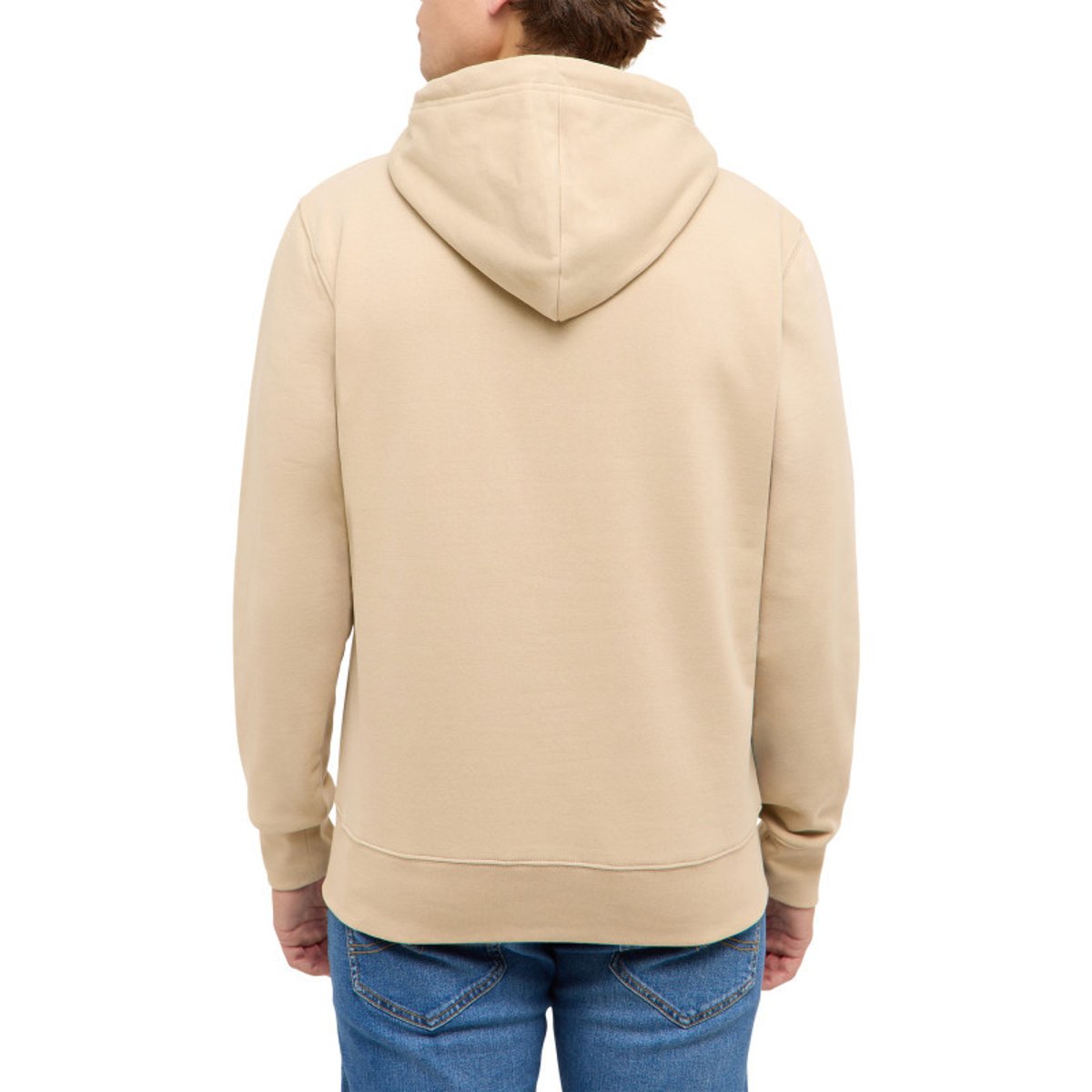 Sweat en coton mélangé beige uni avec une coupe droite et un col à capuche beige, MUSTANG