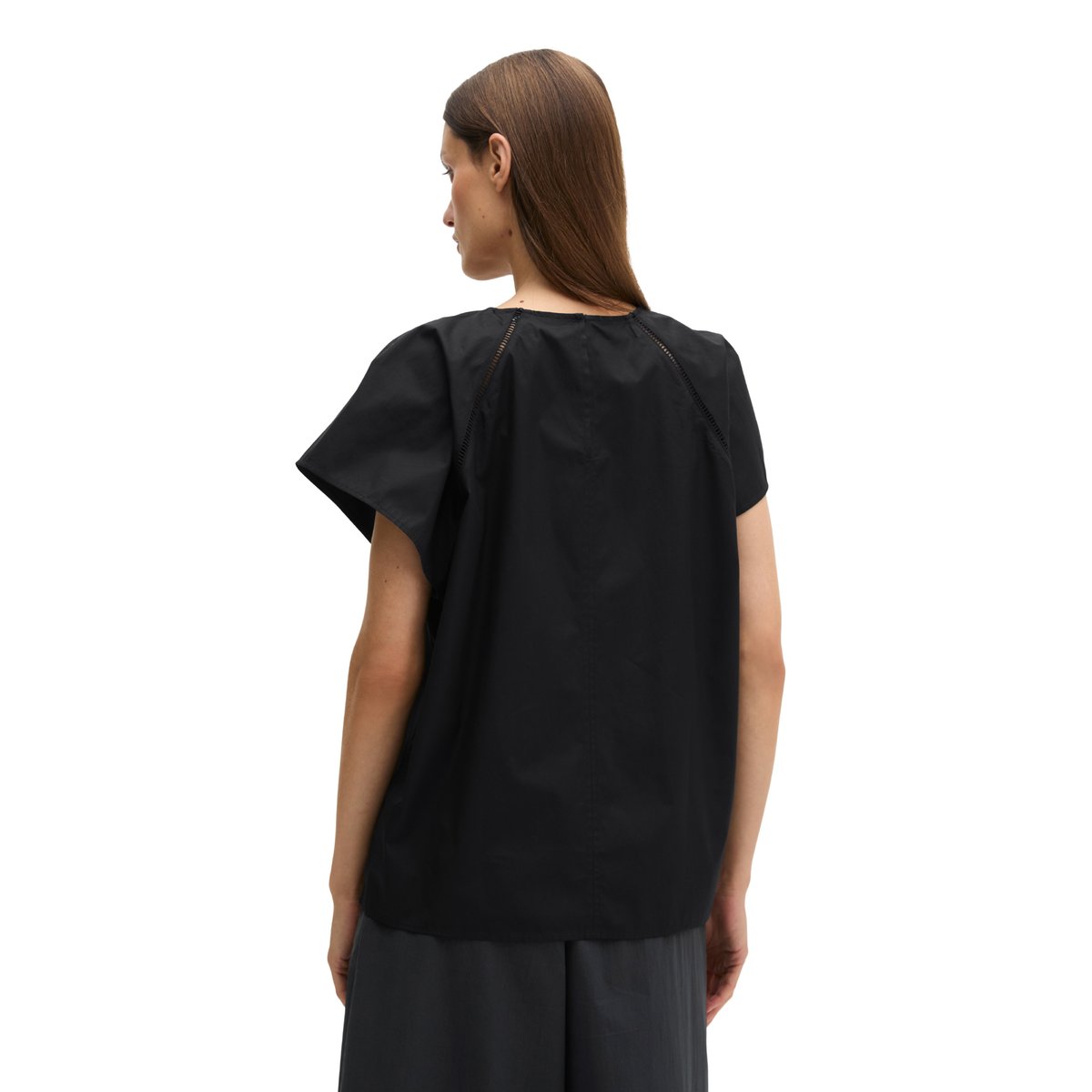 Blouse à manches courtes regular en popeline premium noir, MARC O'POLO