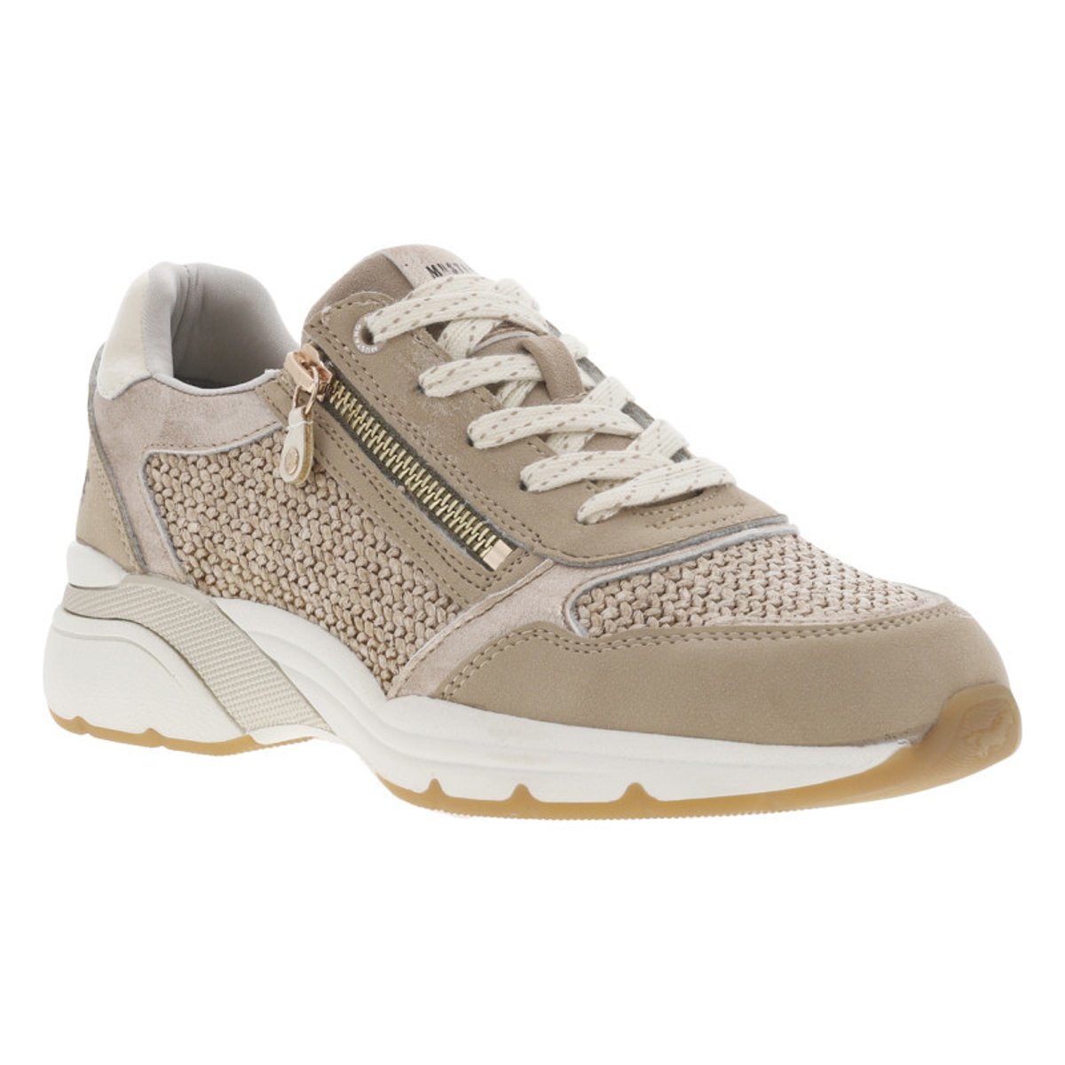 Baskets running beiges en tressage avec un zip et des lacets plats à rayures beige, MUSTANG