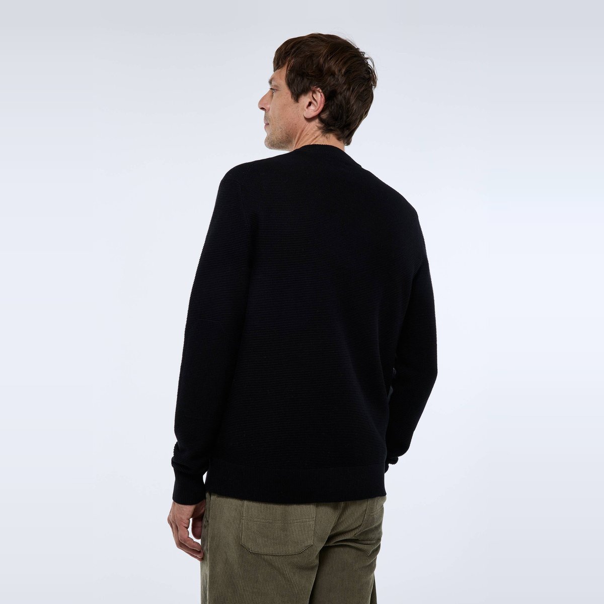 Pull col tunisien en mélange coton et cachemire noir, MONOPRIX
