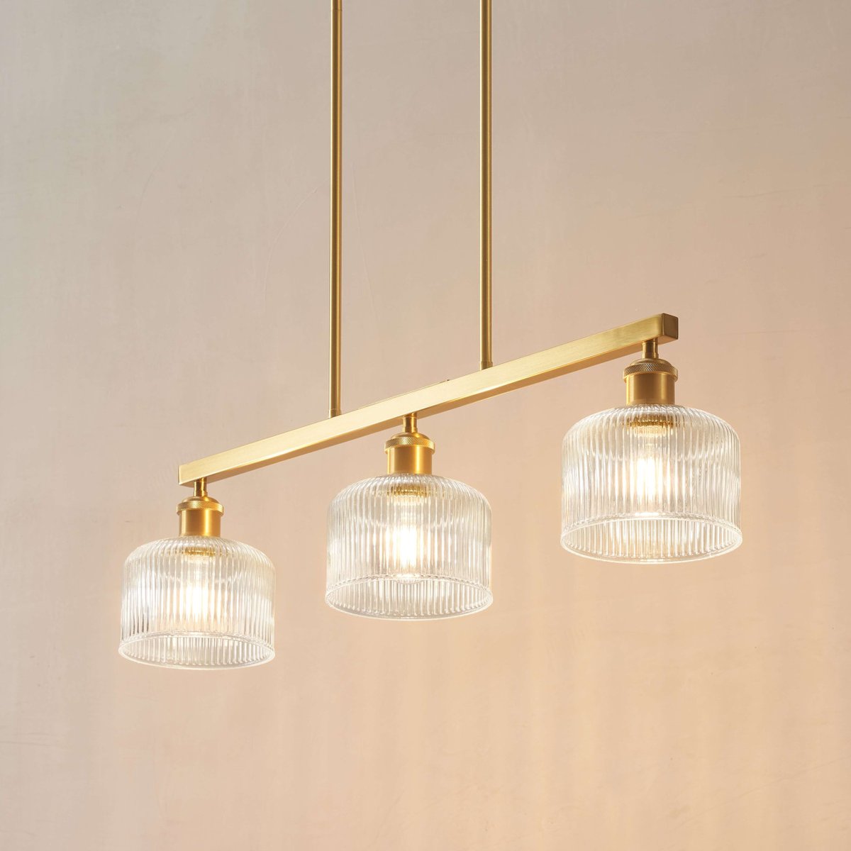 Suspension linéaire verre strié - AURÉLINE transparent et laiton, KOSILUM