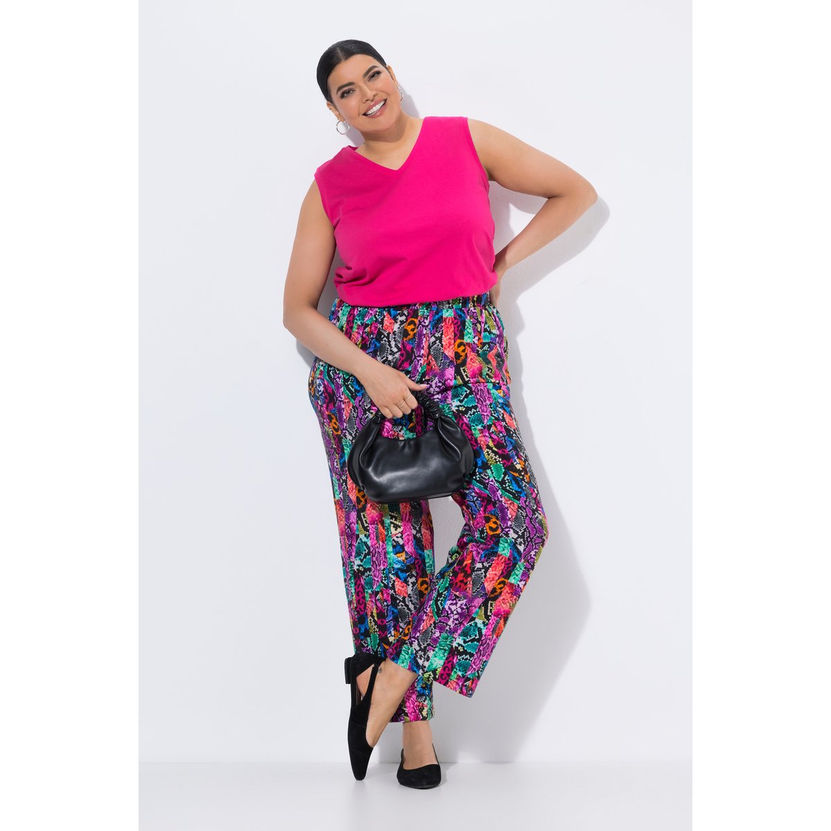 Pantalon en jersey, motif peau de serpent noir, ULLA POPKEN