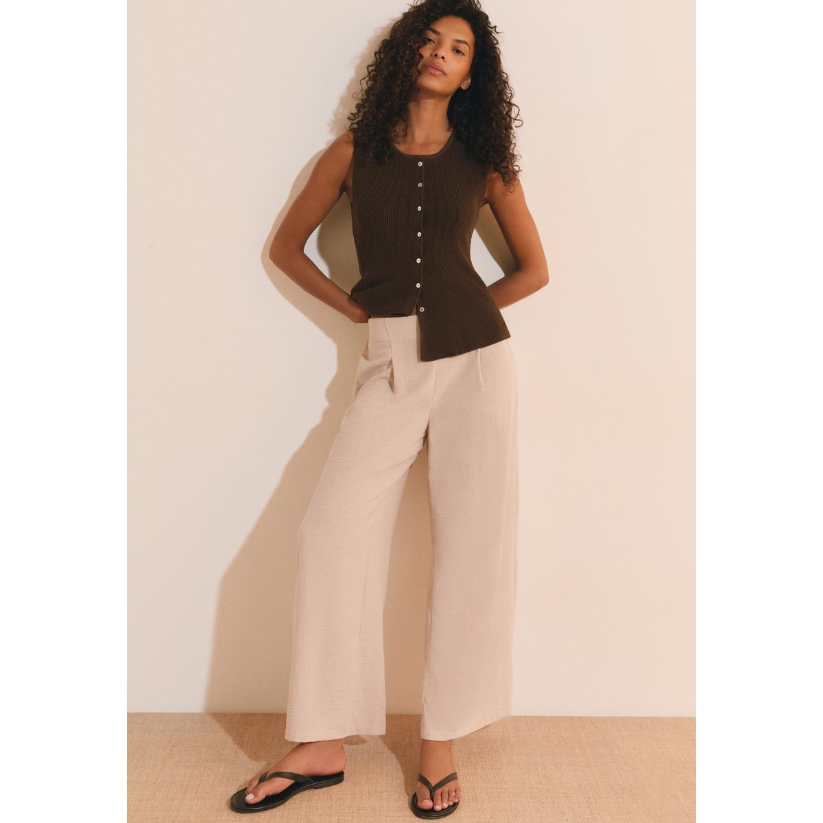 Pantalon fluide large PENELOPE beige, ETAM