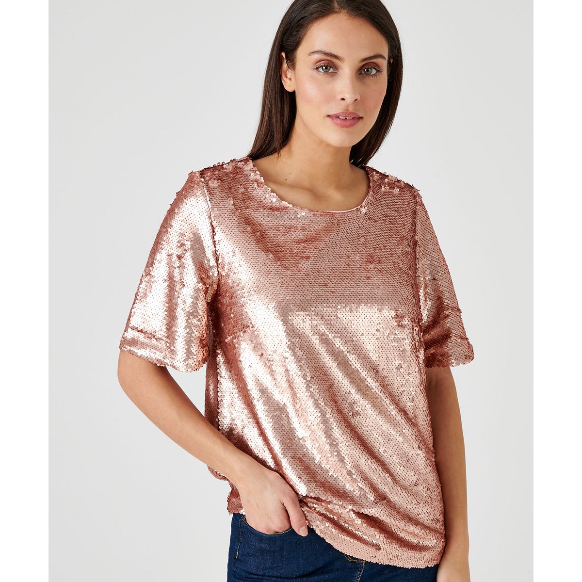 Blouse en sequins rose poudré, DAMART