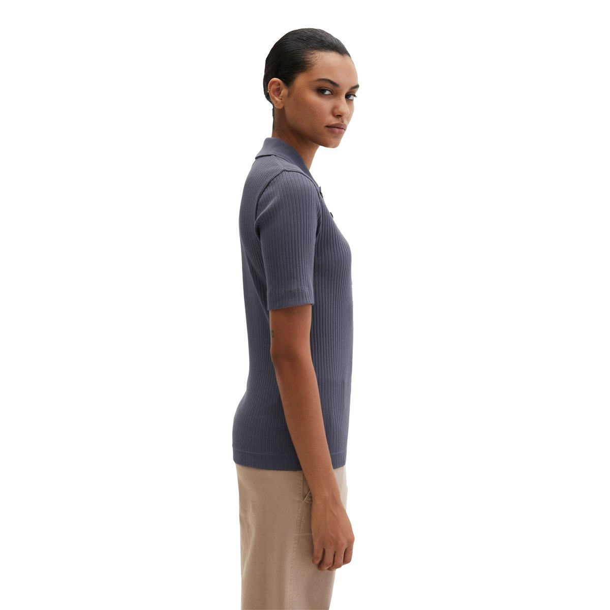 Polo à côtes slim avec TENCEL™ Modal gris foncé, MARC O'POLO