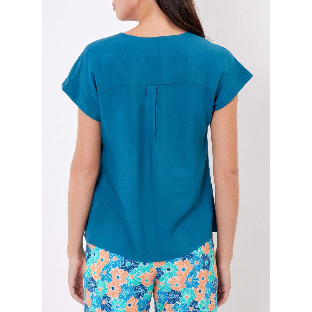 Blouse fluide col V VALERIA bleu canard, LA FIANCÉE