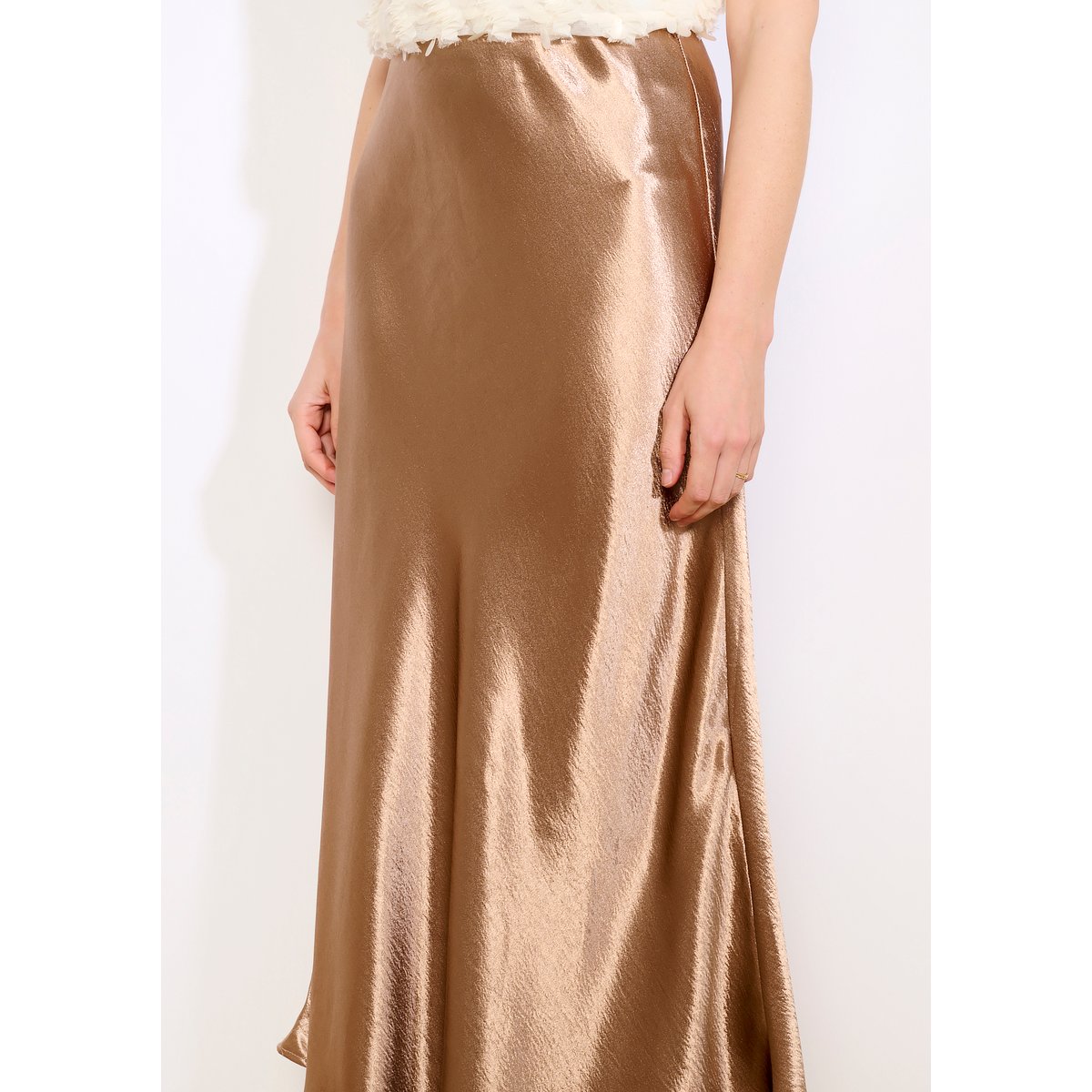 Jupe satinée fluide clair camel, LOLALIZA