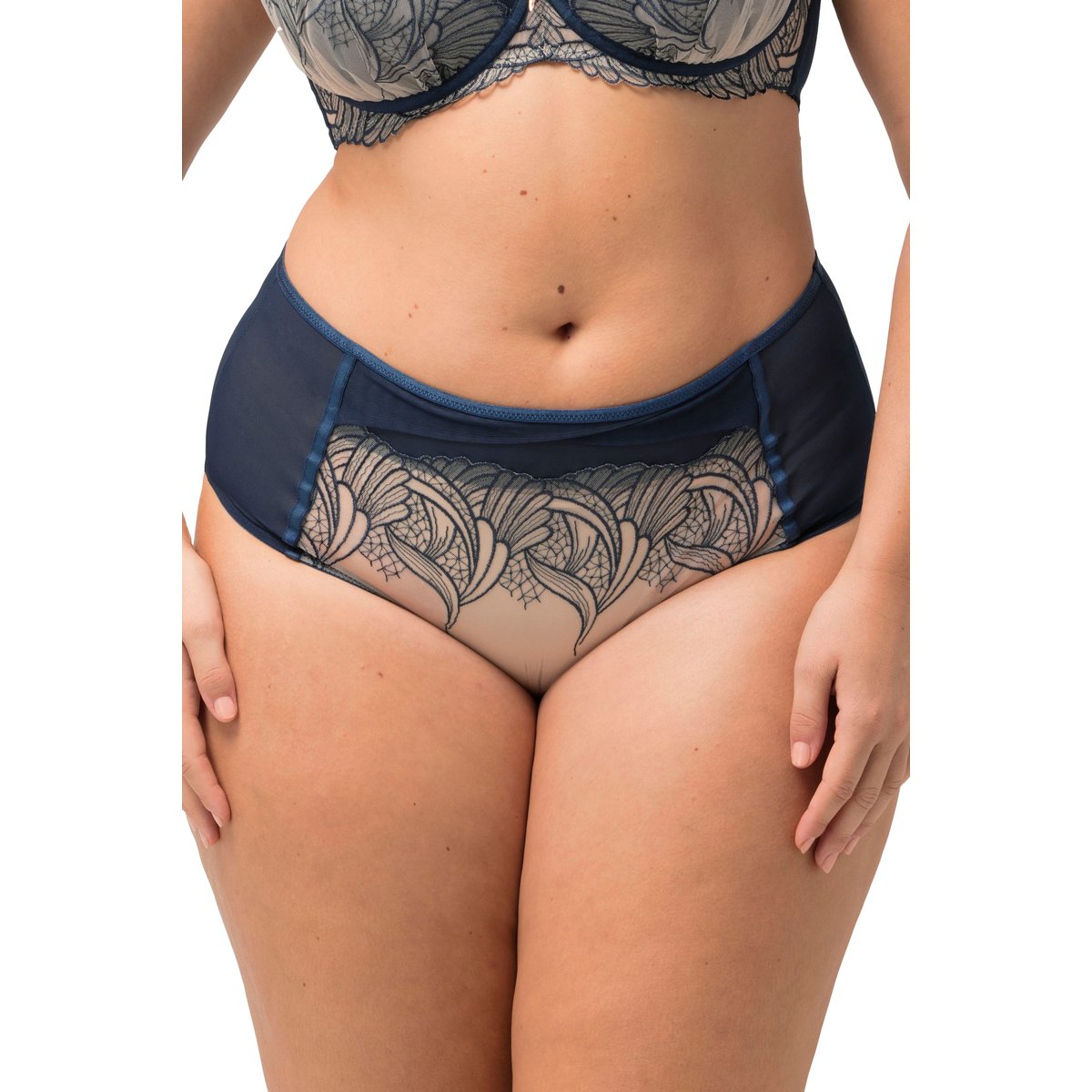 Culotte maxi, mesh et dentelle délicate bleu nuit, ULLA POPKEN