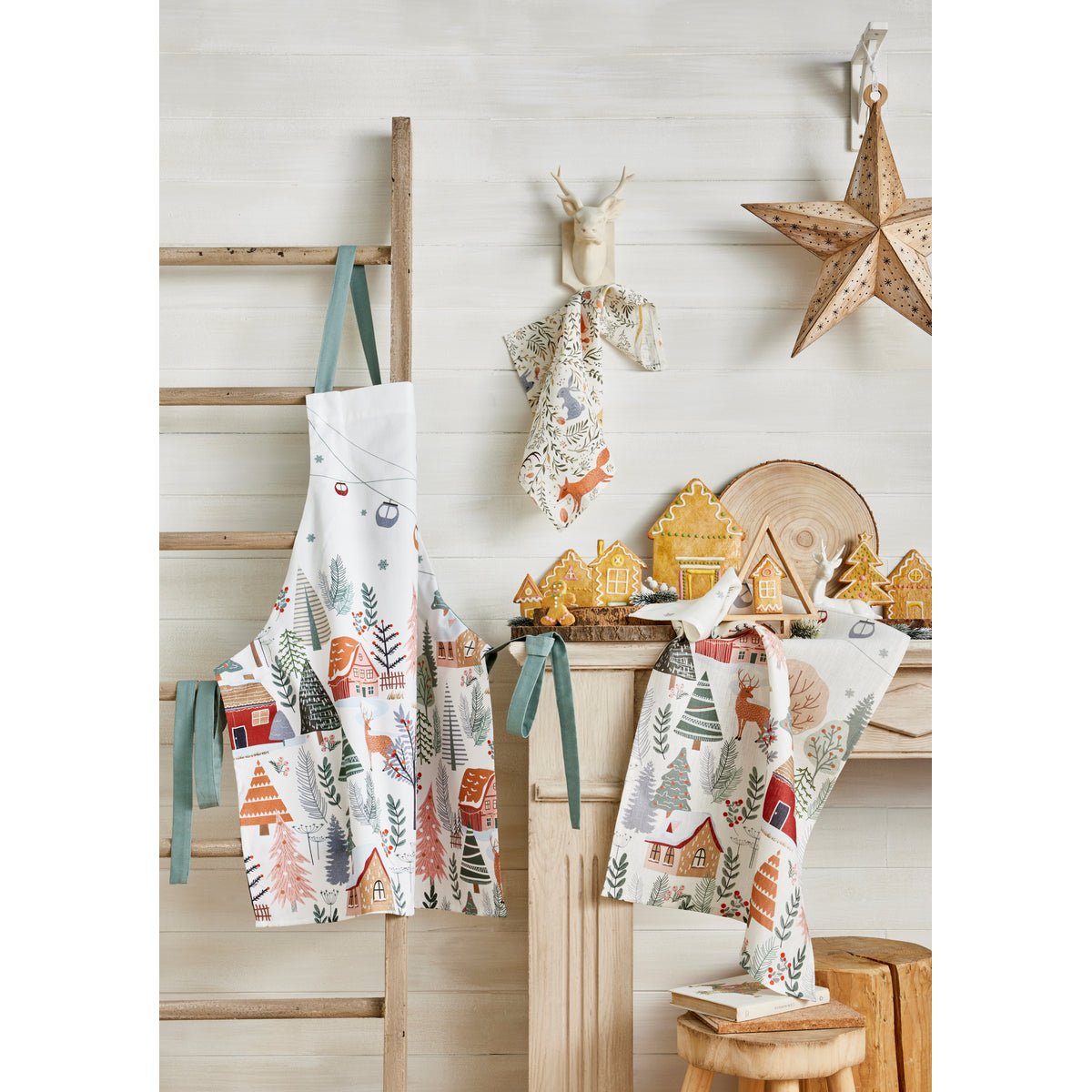Torchon imprimé en lin SWEET FOREST gris, COUCKE
