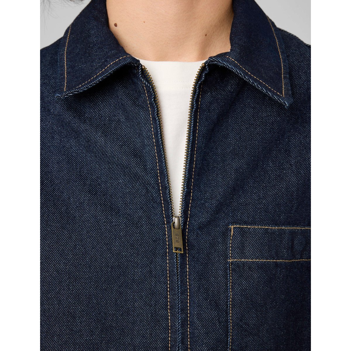 Veste en denim zippée bleu moyen, BZB