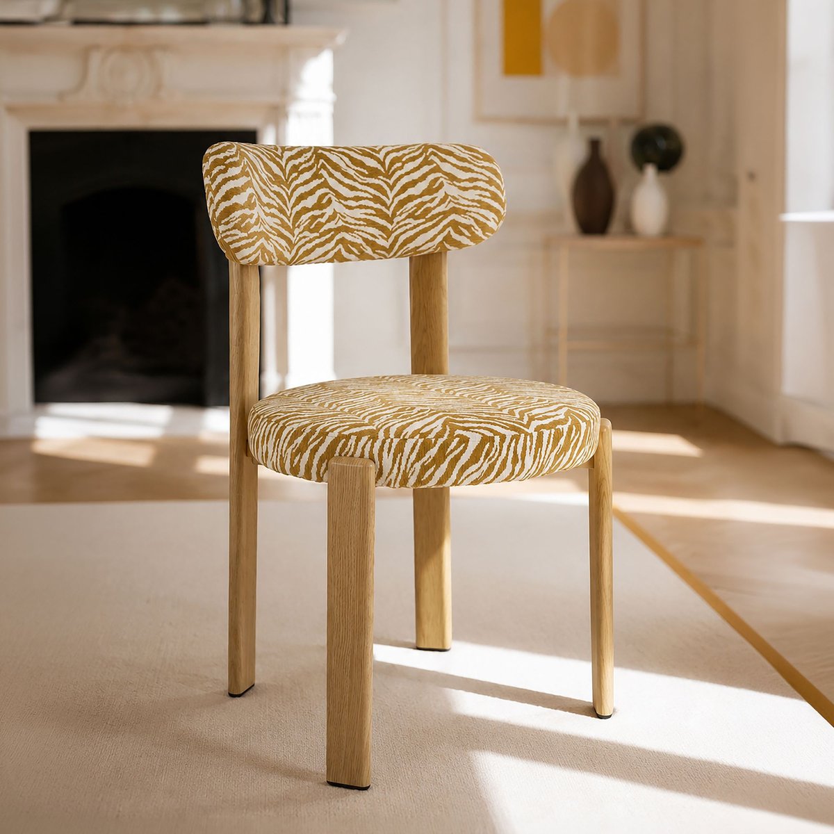 Lot de 2 chaises de table en tissu zébré, LILY couleur unique, NOW'S HOME