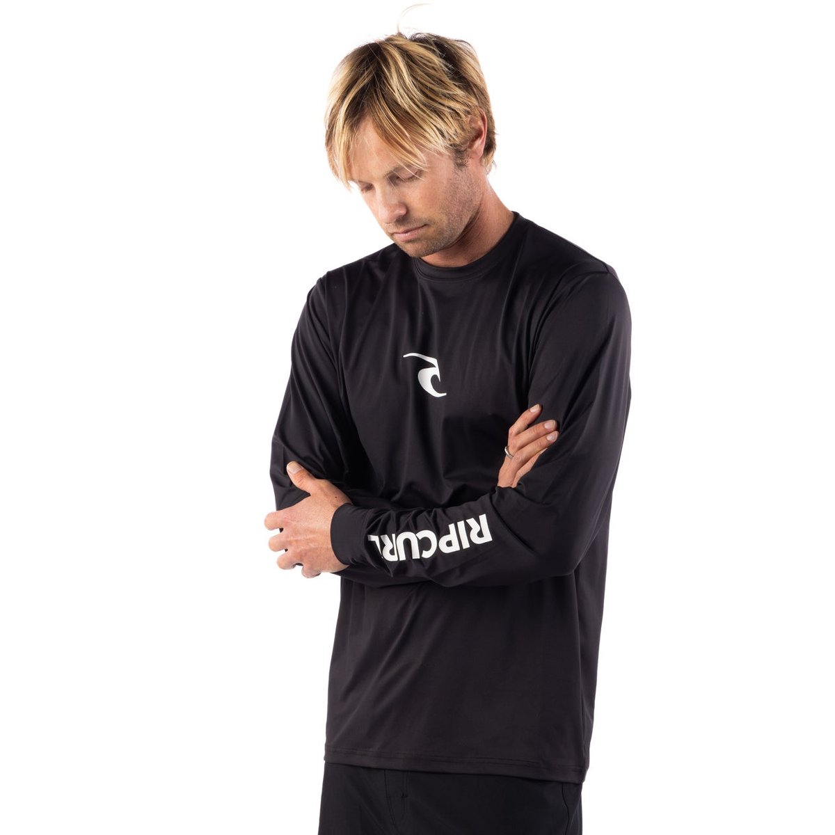 T-shirt anti-UV ample à manches longues pour homme AZ noir, RIP CURL